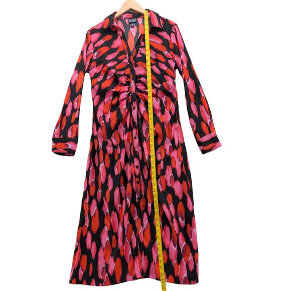 SCOOP Midi Shirt Dress Multicolor Long Sleeve Ruched Button Front Size L - Picture 7 of 12